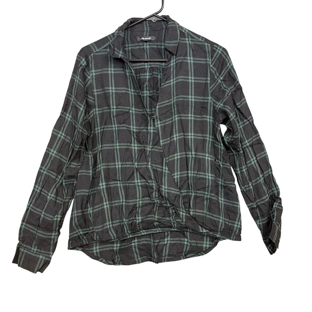 Madewell Womens Shirt Black Green Palma Plaid Old Vine Fall Long Sleeve Medium